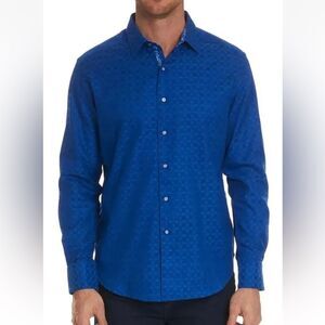 Robert Graham Diamante Cobalt Long Sleeve Button Down Shirt SZ M Cotton Classic